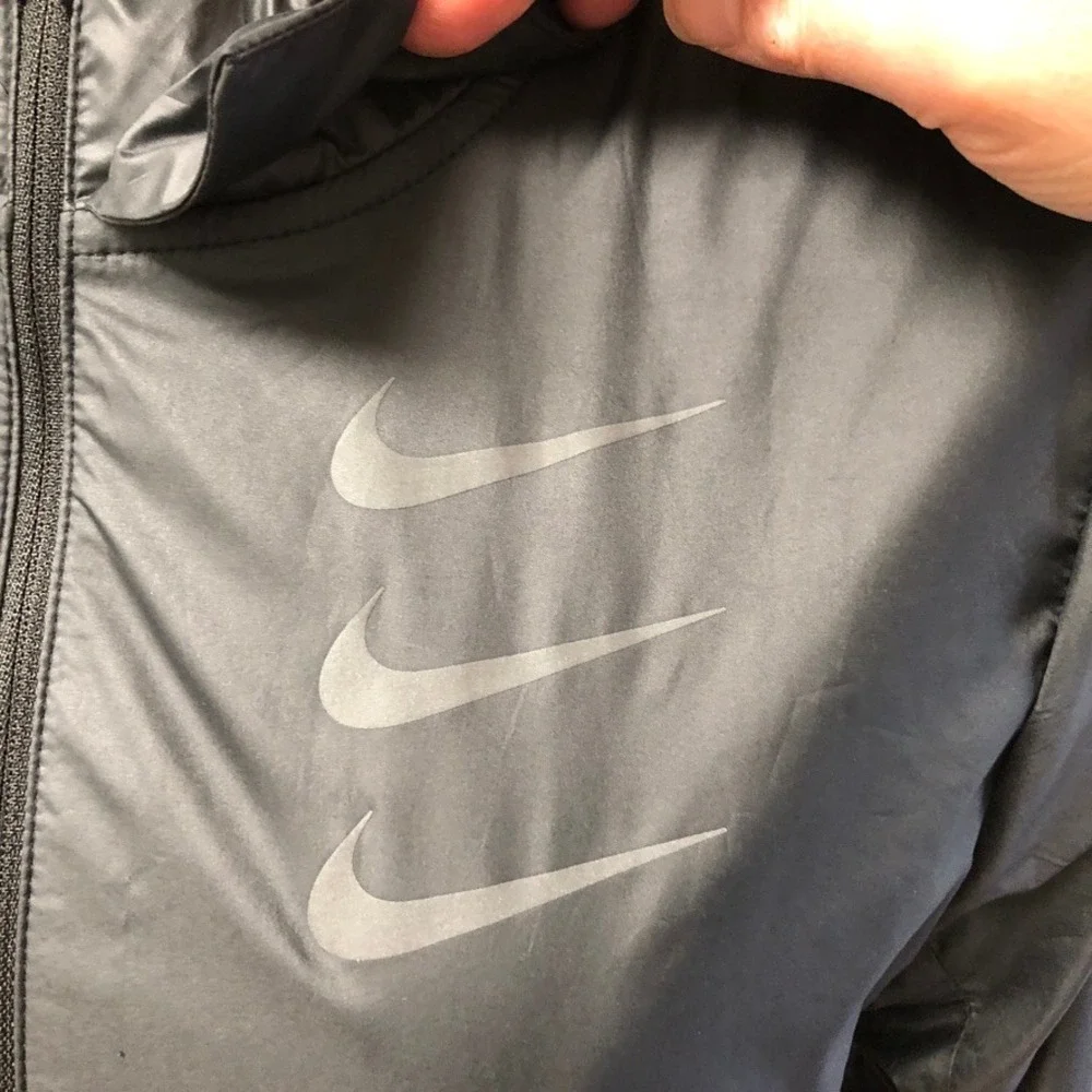 Nike Running Jacket Womens Small Tall Black Aeroshield Triple‎ Swoosh Activewear